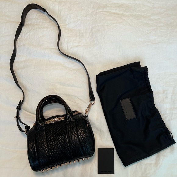 Alexander Wang Rocco Mini Duffle Bag 8” Black Pebbled Leather Rose Gold Studs - Picture 1 of 15